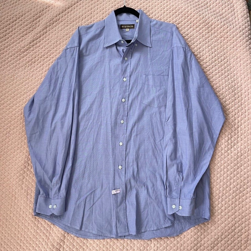Stetson Men's Polo Dress Shirt  Size XL Blue‎ Long Sleeve